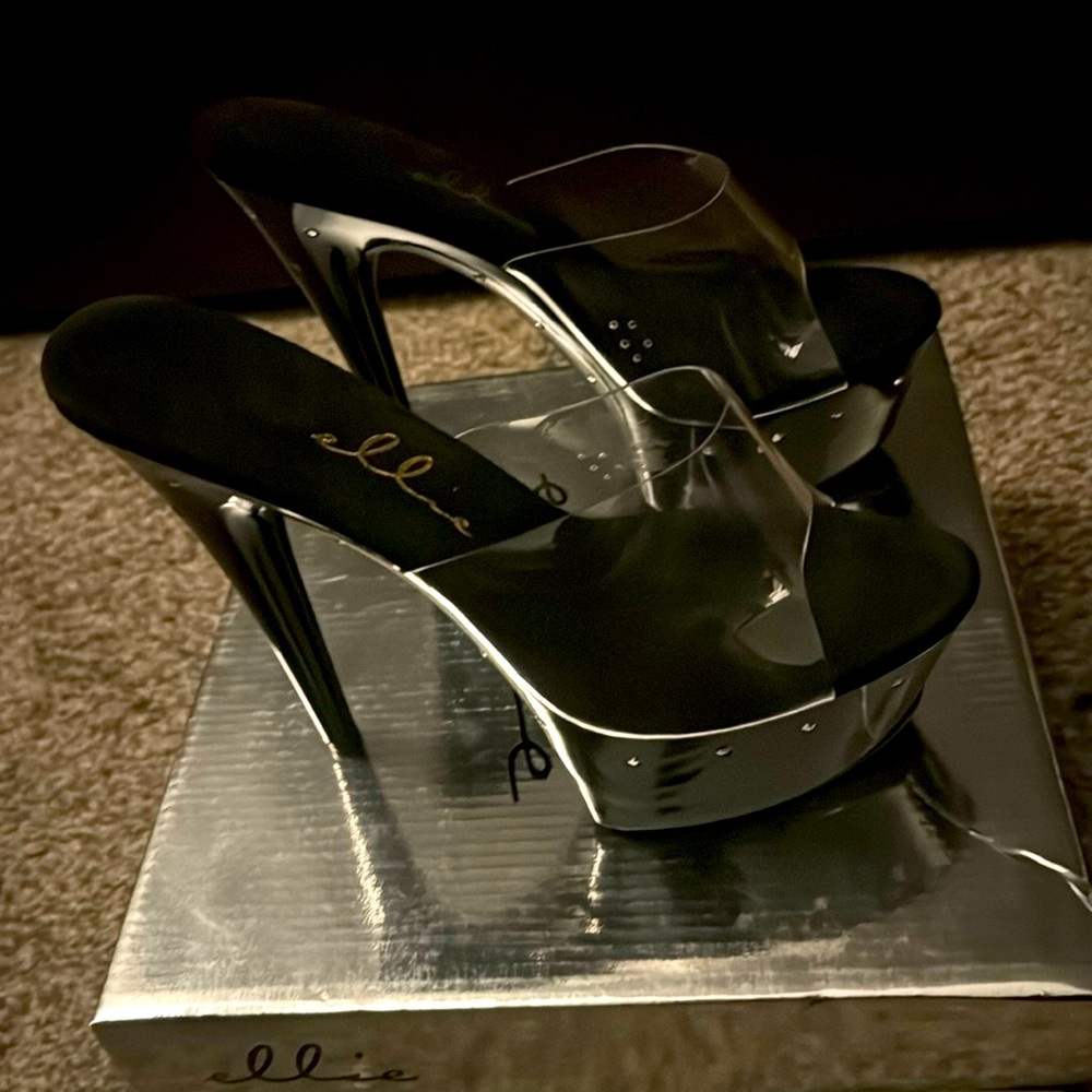 Black Rhinestone Clear Platforms
